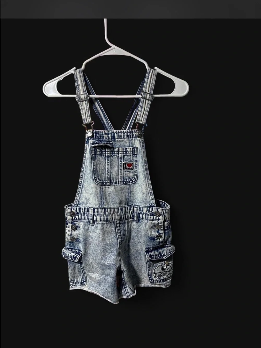 Justice Acid Wash Denim Overalls with Snoopy Patch